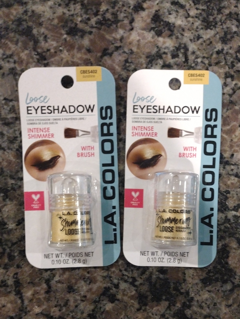 Lot of 2 L.A COLORS Shimmer Loose Eyeshadow both Sunshine 0.10 oz new w brush